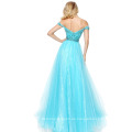 Beliebte Abendkleid Design off-Schulter Perlen A-Linie Prom Dress